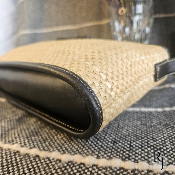 Coach Vintage Straw Tote – Black Leather Trim with Turnlock - Picture 10 of 16